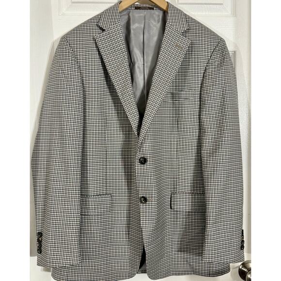 Hart Schaffner Marx Plaid Blue Gray Brown Sport Jacket Blazer Suit Coat Mens 44R - Picture 1 of 4